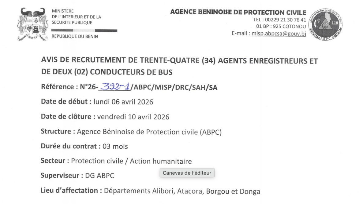 AVIS DE RECRUTEMENT