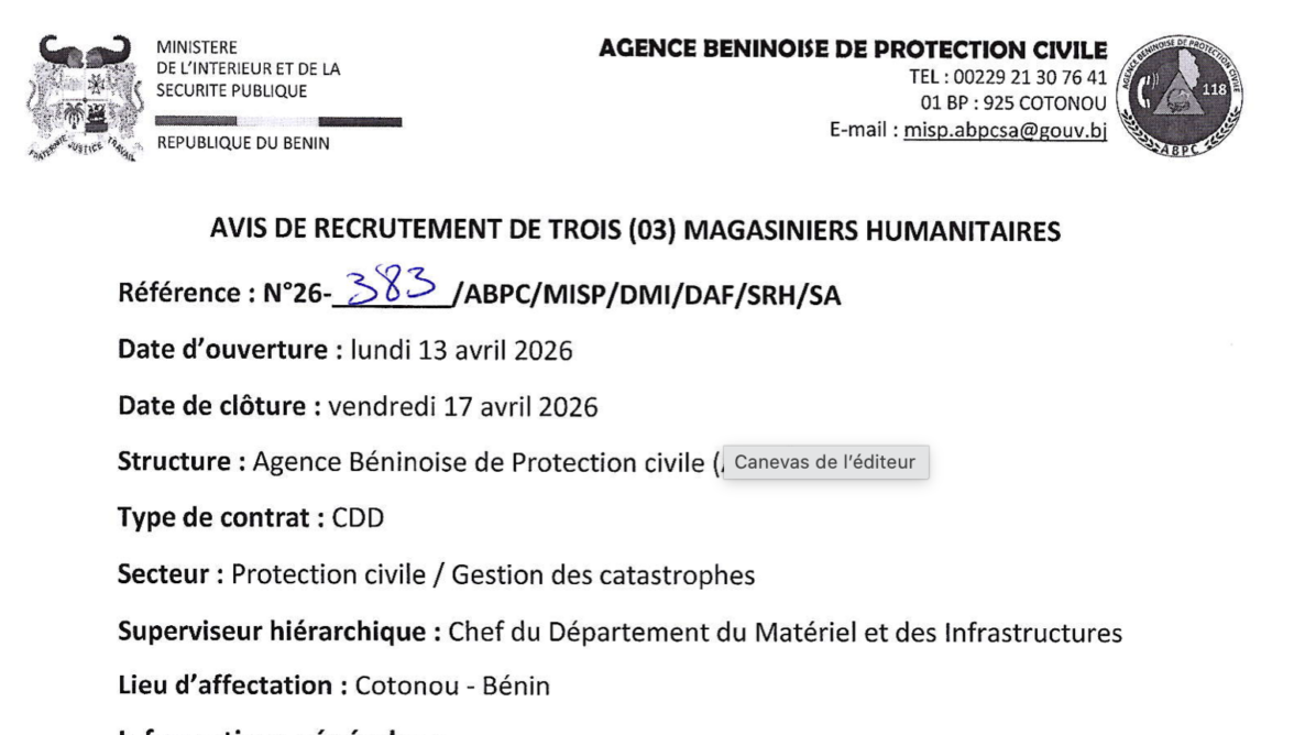 AVIS DE RECRUTEMENT